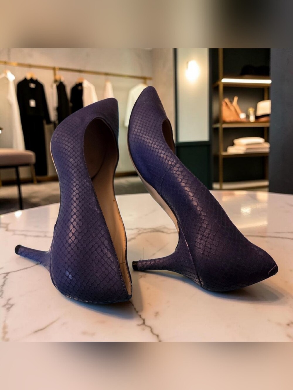 Nine West Navy Pointed-Toe Textured Pumps - Picture 7 of 9